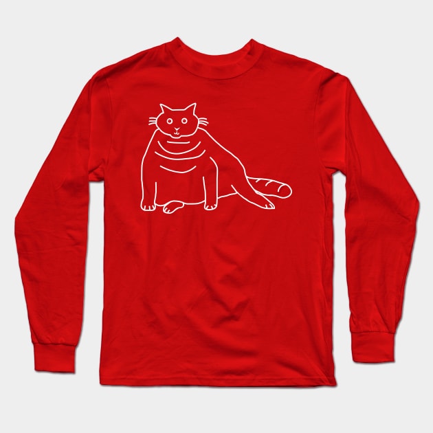 White Line Minimal Chonk Cat Long Sleeve T-Shirt by ellenhenryart